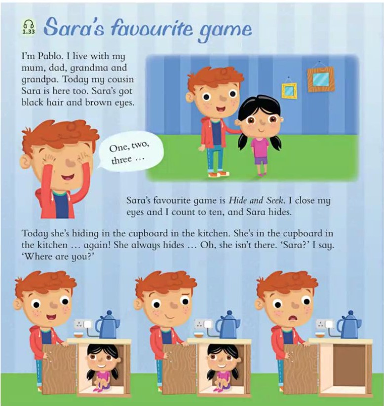 卡通风格英语教学视频素材展示“Sara's favourite game”
